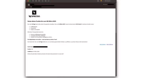 Phishing-Mail: Angeblicher Verfall von Nespresso-Treuepunkten
