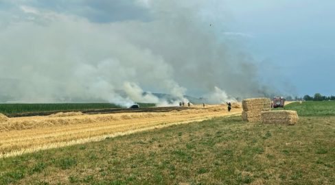 Mosen LU: Stein entfacht Brand in Quaderballenpresse und Feld