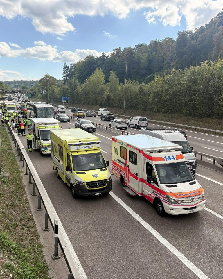 Urdorf ZH: Reisecar kracht auf A3 in LKW, Verletzte bei Unfall